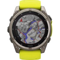 Garmin Fenix 8 Solar Titanium 51mm Αδιάβροχο Smartwatch με Παλμογράφο (Sapphire, Titanium With Amp Yellow/Graphite Silicone Band)